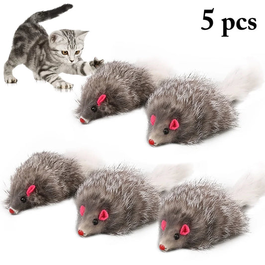 5PCS Cat Mice Toys Interactive Plush Furry Cat Chew Toy for Cat Kitten