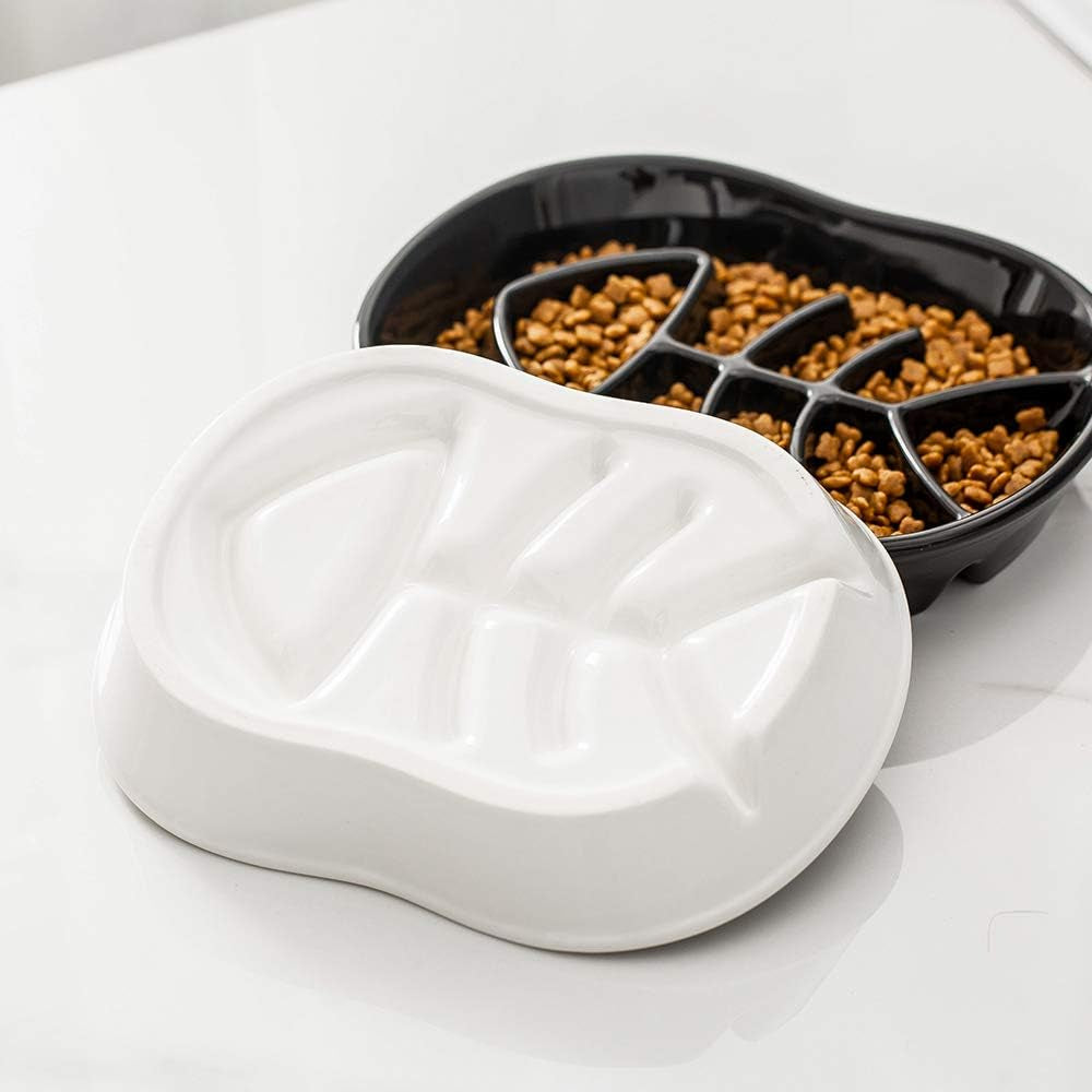 Slow Feeder Cat Bowl - Slow down Cat Food Dish for Healthy Eating - Fun Interactive Maze Design - Bloating Stop, anti Gulping, Improve Digestion - White