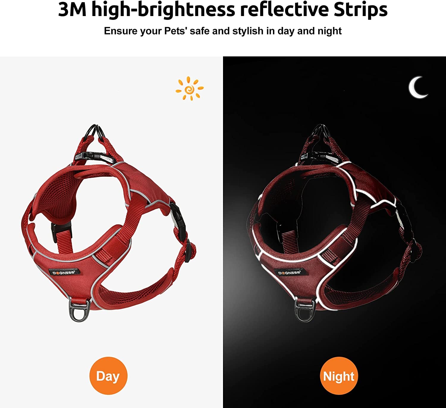 Reflective Dog Harness No Pull Waterproof Dog Vest Harness Adjustable Pet Vest Harness for Dogs Red L/XL