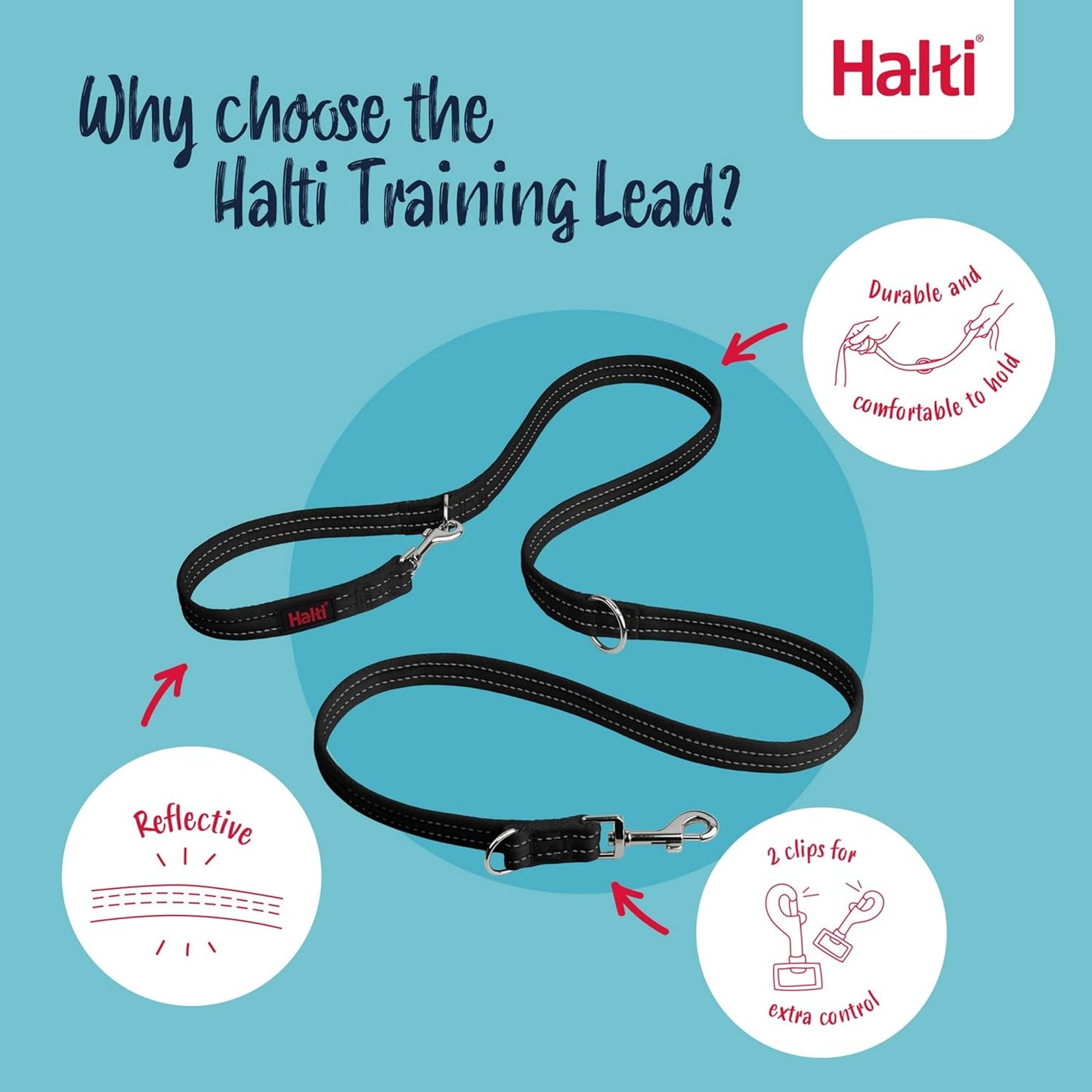 Training Leash - Multifunctional Double-Ended Dog Leash, Ideal for Anti-Pulling Dog Training. Lightweight, Soft & Durable. Suitable for Puppies and Small Dogs (Size Small, Black, 2M)