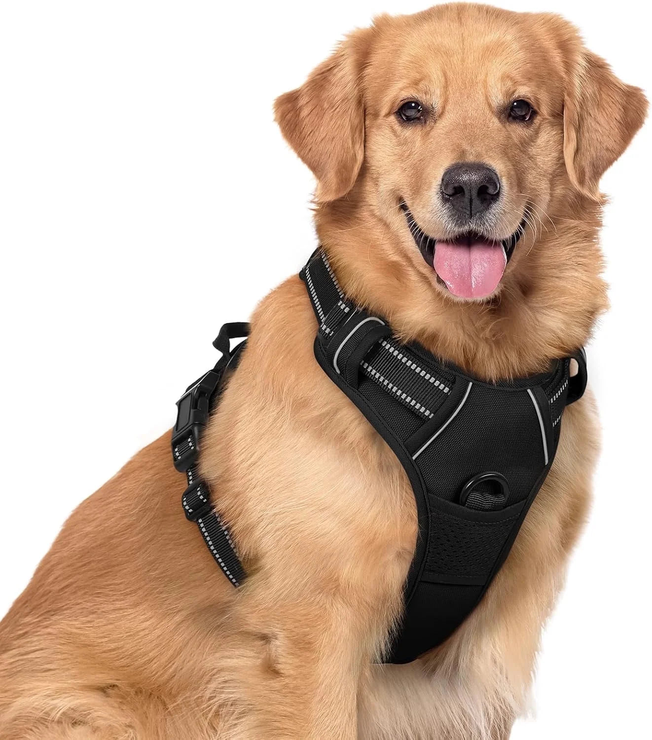 Dog Harness, No-Pull Pet Harness with 2 Leash Clips, Adjustable Soft Padded Dog Vest, Reflective Outdoor Pet Oxford Vest with Easy Control Handle for Large Dogs, Black