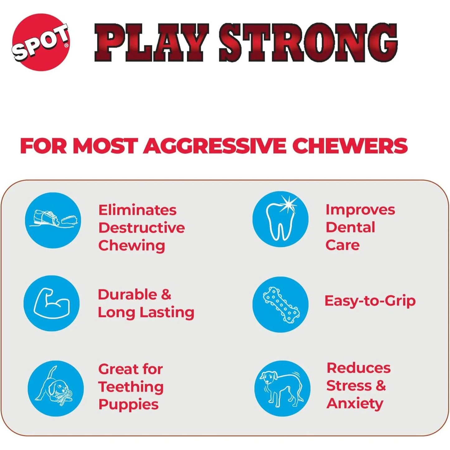 Play Rubber Bones for Dogs – Durable TPR Chew Toy with Treat Hole for Aggressive Chewers, Medium & Large Dogs and Puppies, 6.5 Inch