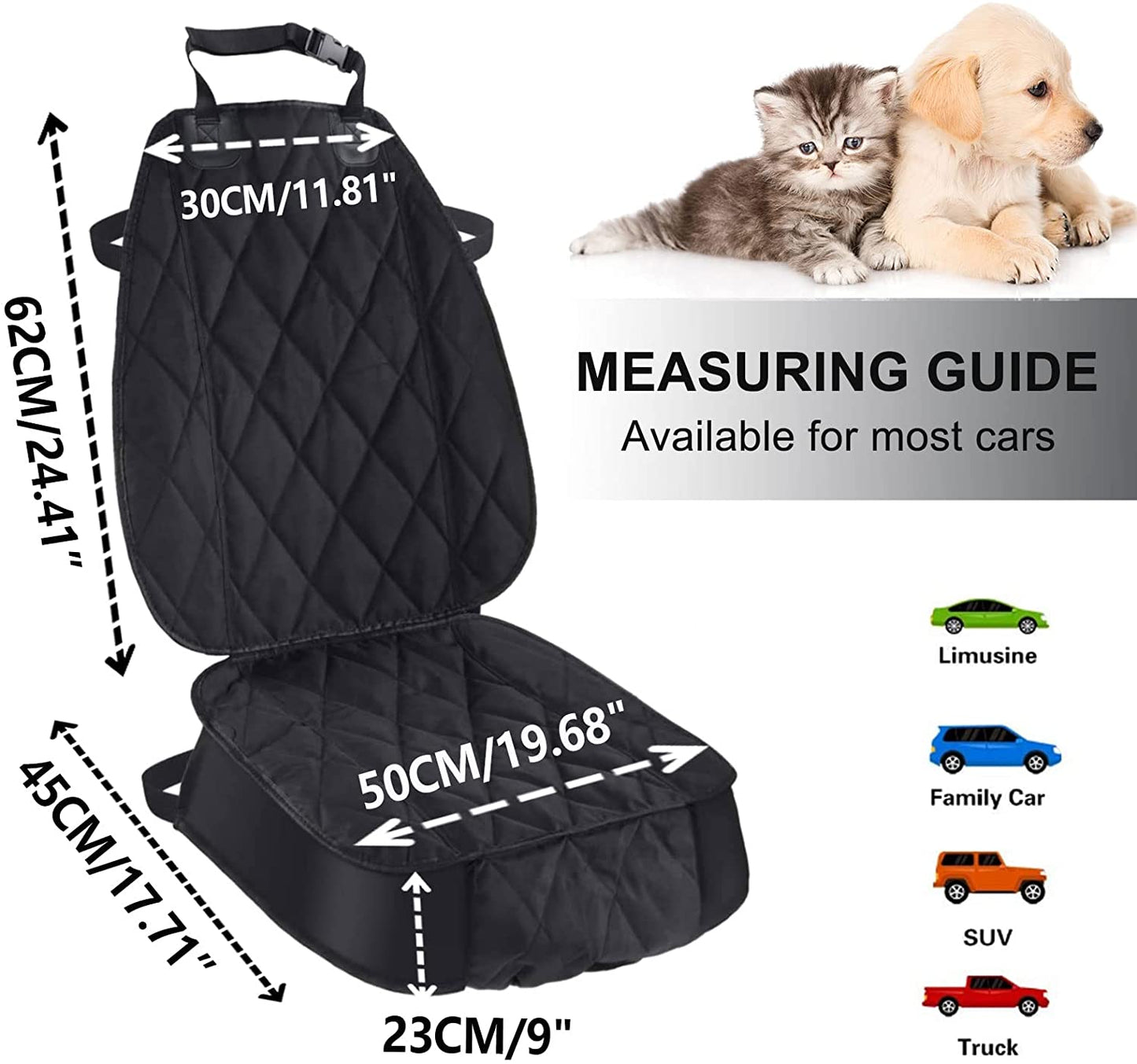 Dog Seat Cover Cars Trucks Suvs, Thick 600D Heavy Duty Pets Car Seat Cover, Waterproof & Wear-Resistant Durable Nonslip Backing & Hammock Convertible, Black, 2 Pack