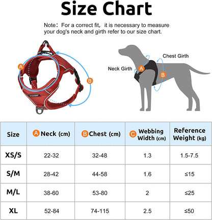Reflective Dog Harness No Pull Waterproof Dog Vest Harness Adjustable Pet Vest Harness for Dogs Red L/XL
